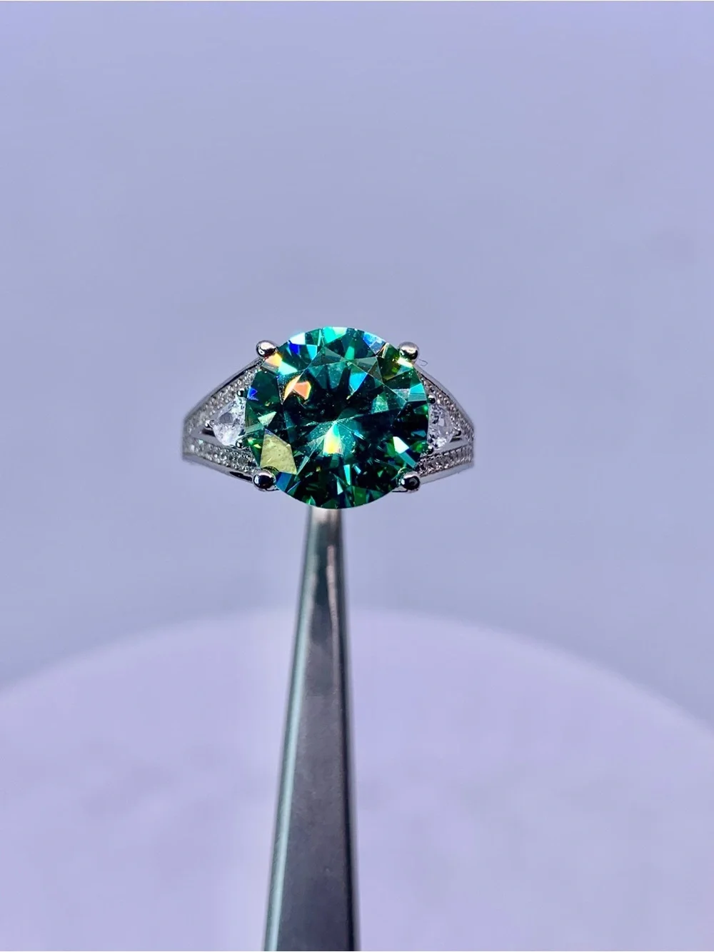 Green Blue Vintage Solitaire Moissanite Ring Women Jewelry 5 Ct 925 Silver GRA